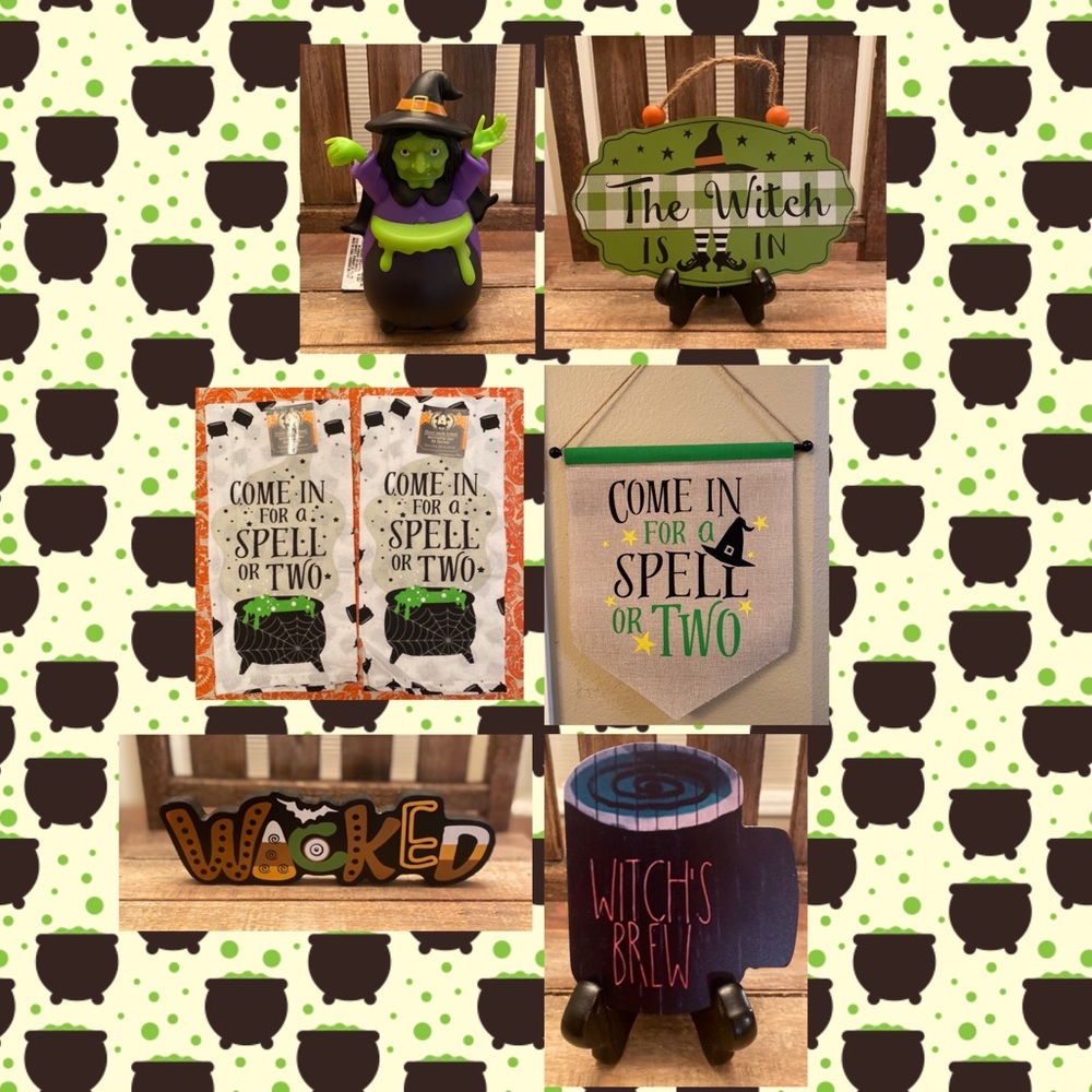 Halloween Witch Kitchen Towels, Witch Tier Tray Decor & Witch Wall Decor Signs